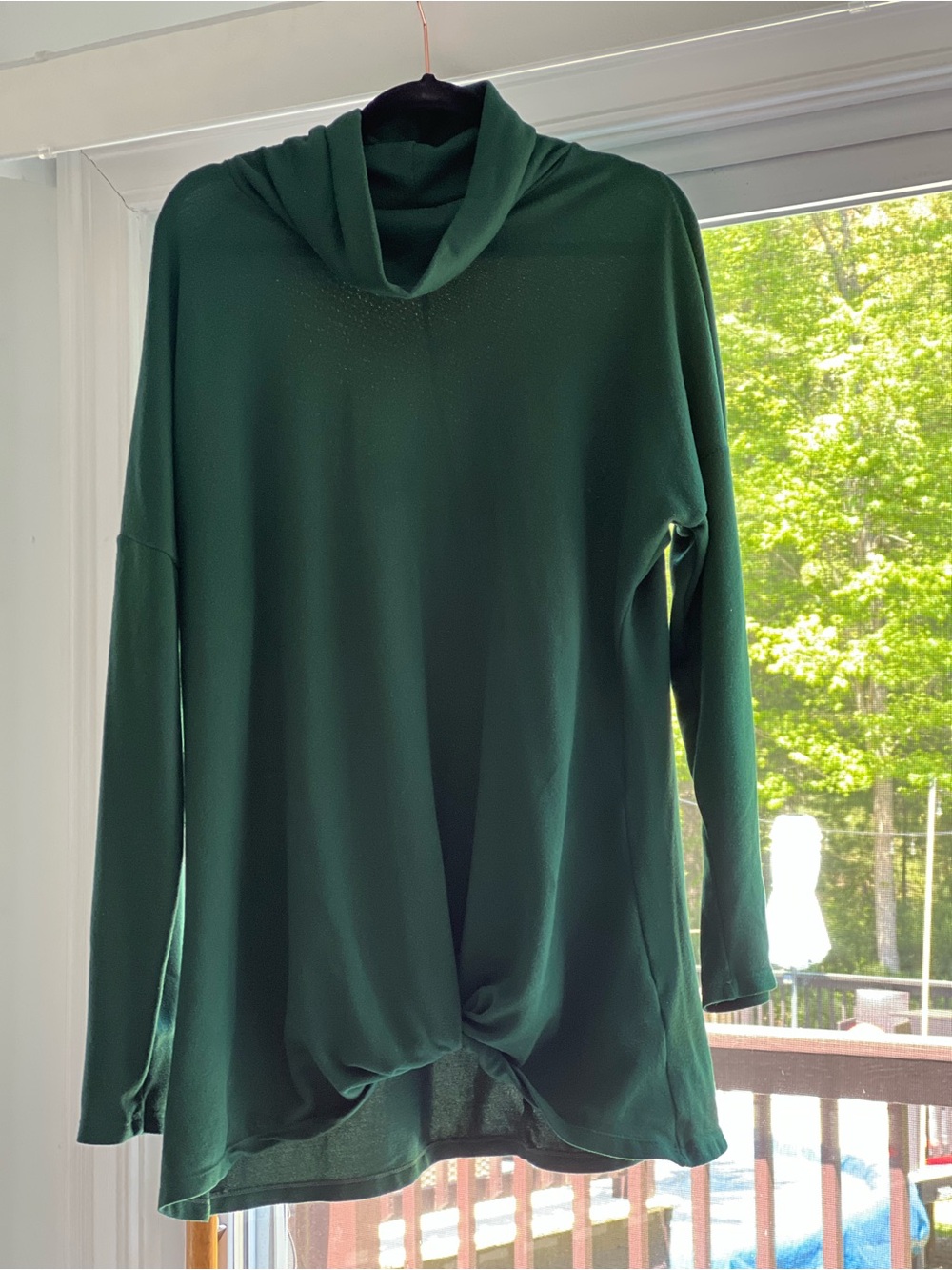 Forest Green Cowl Neck Twist Front Tunic Top Long Sleeve Knit‎ Sweater